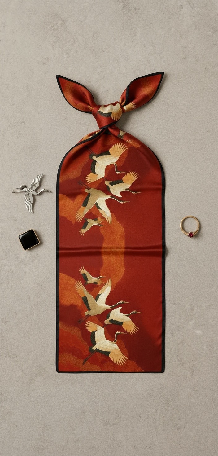 Elegant Crane Dawn Flight Scarf - Image 2