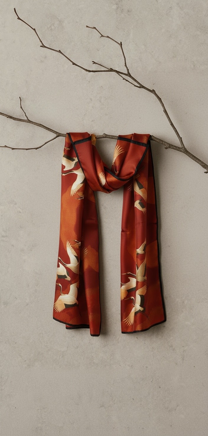 Elegant Crane Dawn Flight Scarf - Image 4