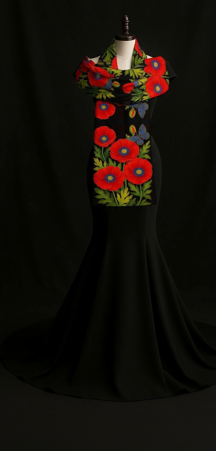 Midnight Poppy Bloom Scarf - Image 3