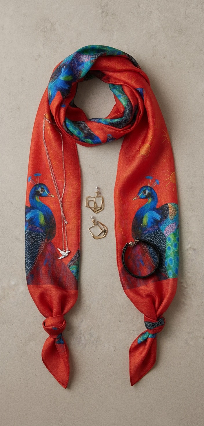 Vibrant Peacock Couple Scarf - Image 4