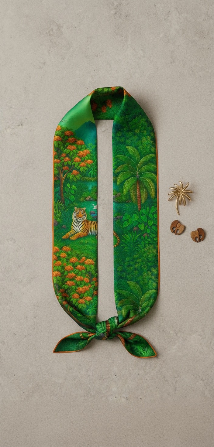Tiger in Paradise Emerald Jungle Scarf - Image 2
