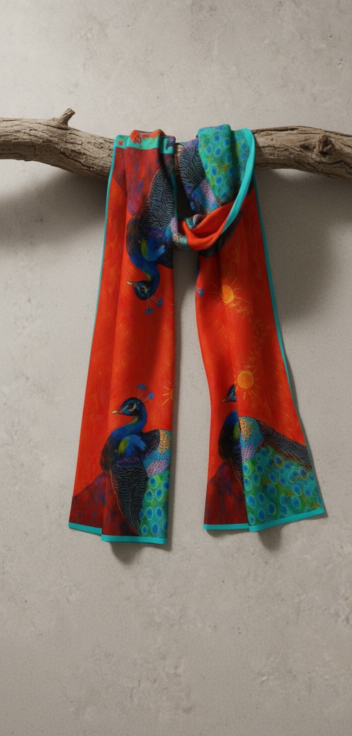 Vibrant Peacock Couple Scarf - Image 5