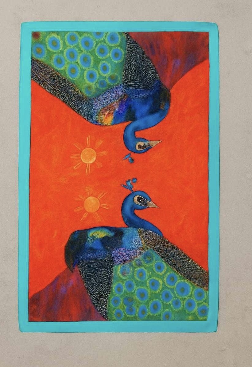 Vibrant Peacock Couple Scarf - Image 3