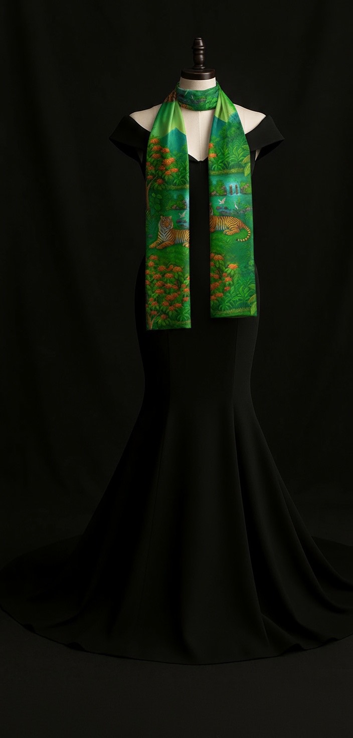 Tiger in Paradise Emerald Jungle Scarf - Image 3