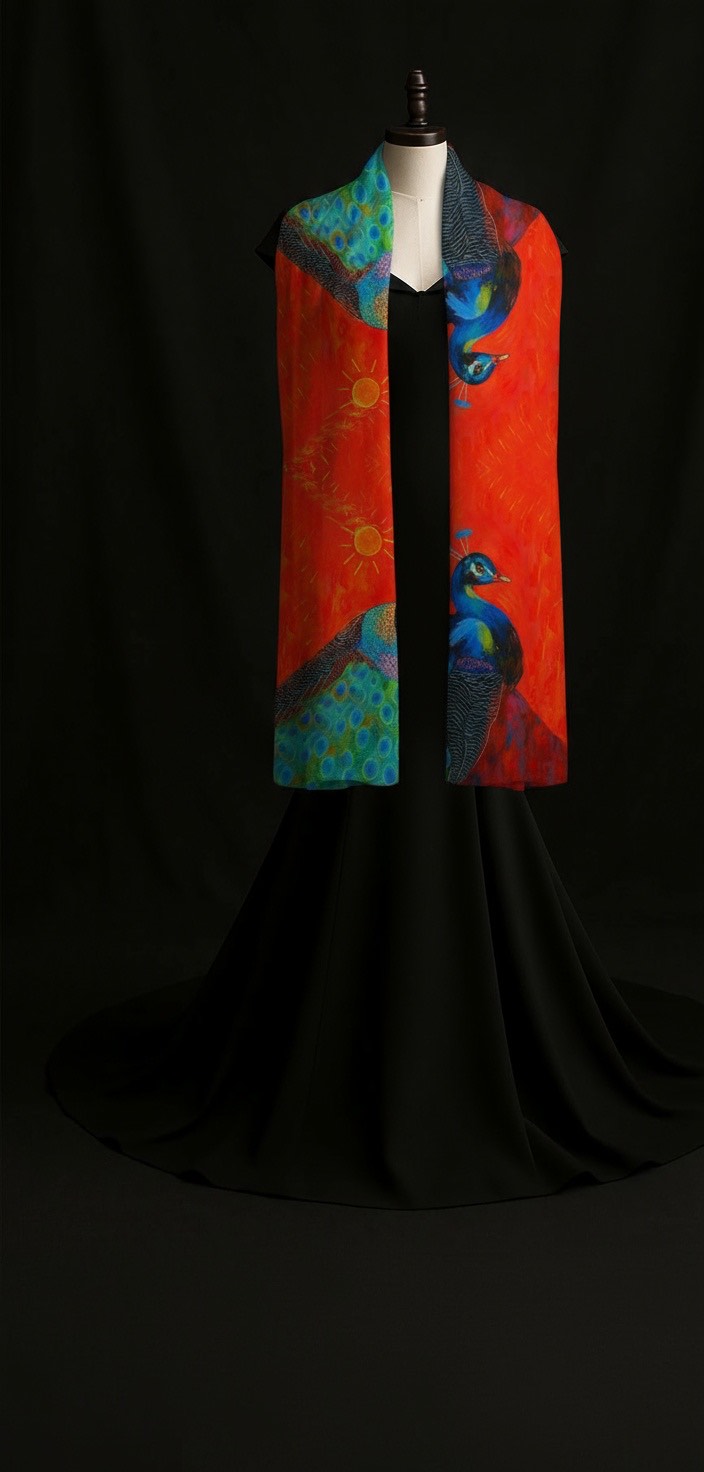 Vibrant Peacock Couple Scarf - Image 2