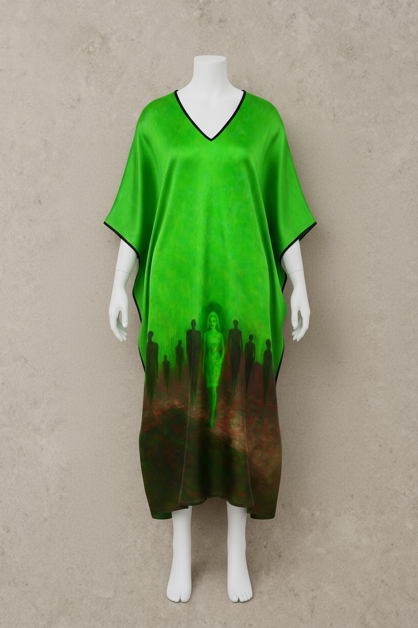 Emerald Echoes – The Path of Presence Silk Kaftan - Image 4