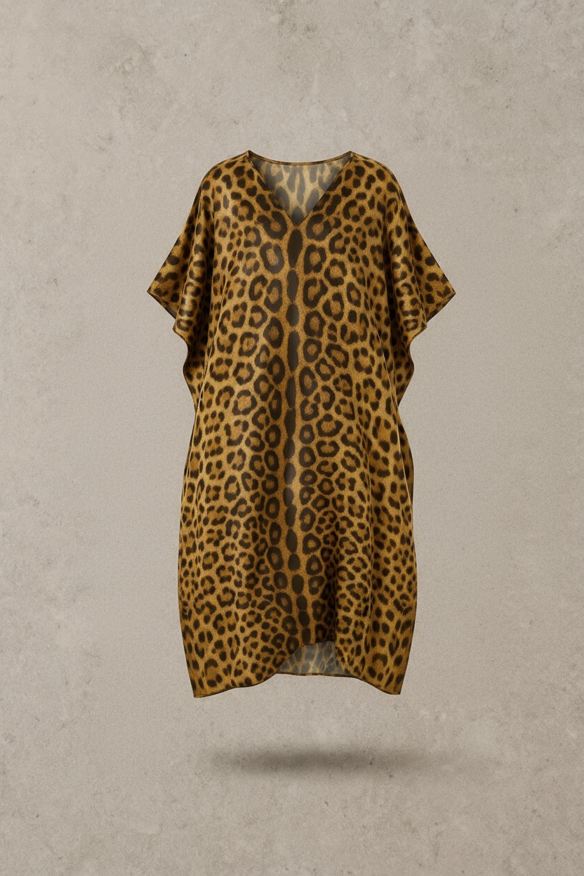Wild Elegance – Luxe Leopard Silk Kaftan - Image 4