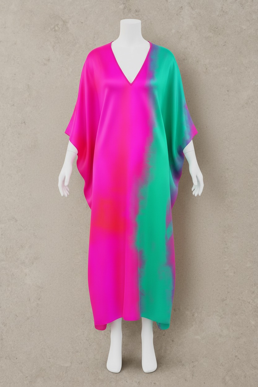 Chromatic Drift – Neon Serenity Silk Kaftan - Image 4