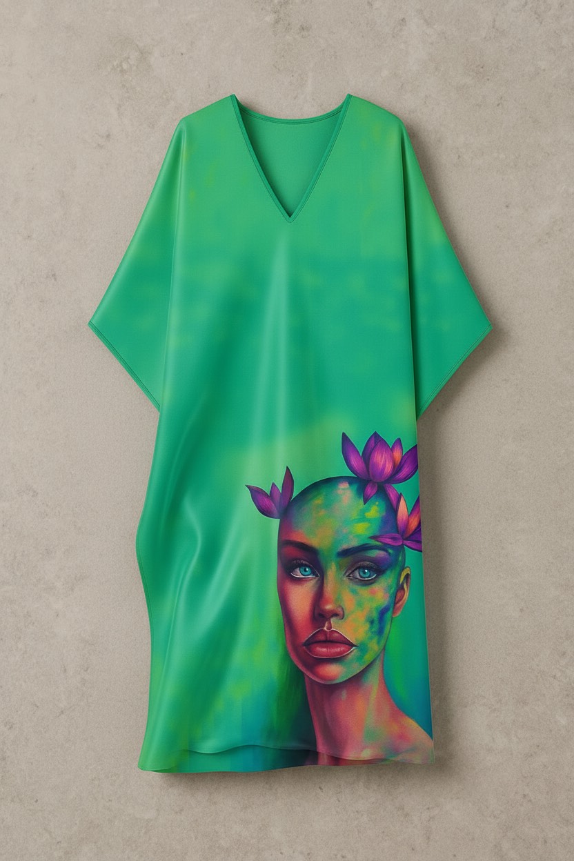 Lotus Muse – Ethereal Portrait Silk Kaftan - Image 2