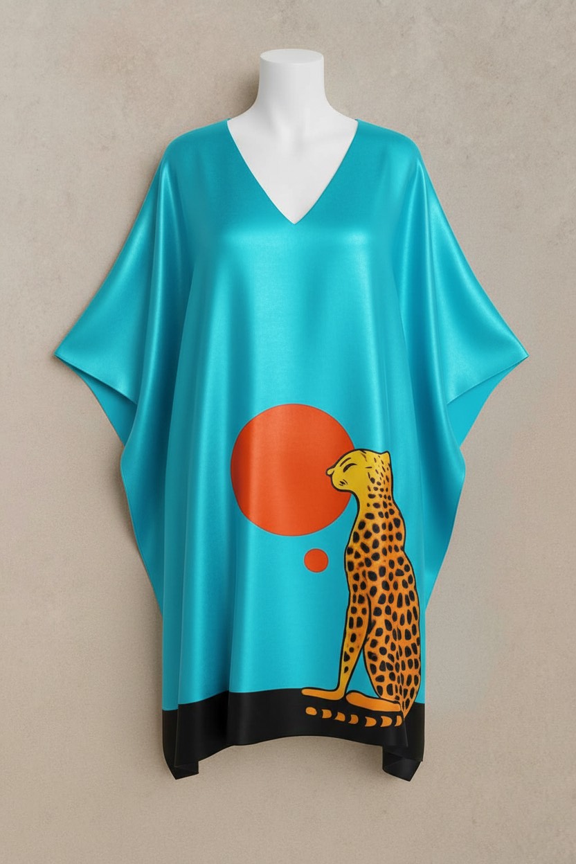 Cheetah in the Sun – Silk Kaftan - Image 3