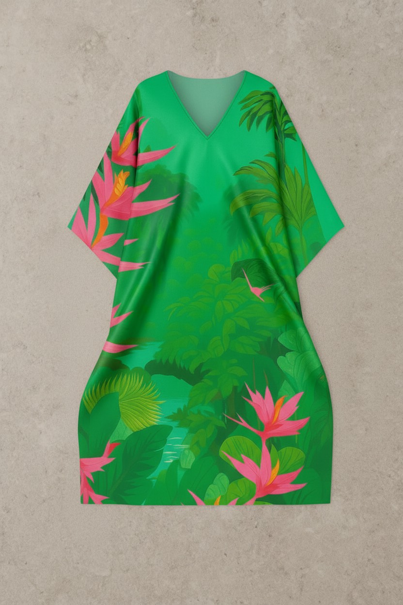 Rainforest Bloom – Whispering Wild Paradise Silk Kaftan - Image 2