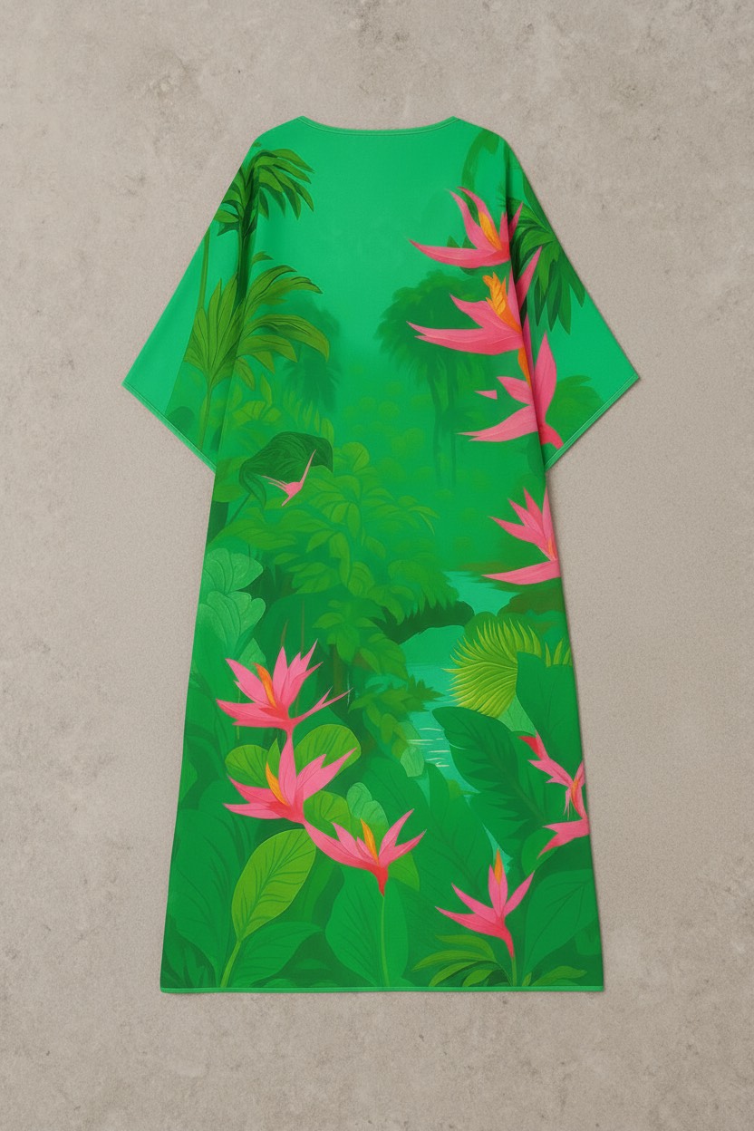 Rainforest Bloom – Whispering Wild Paradise Silk Kaftan - Image 4