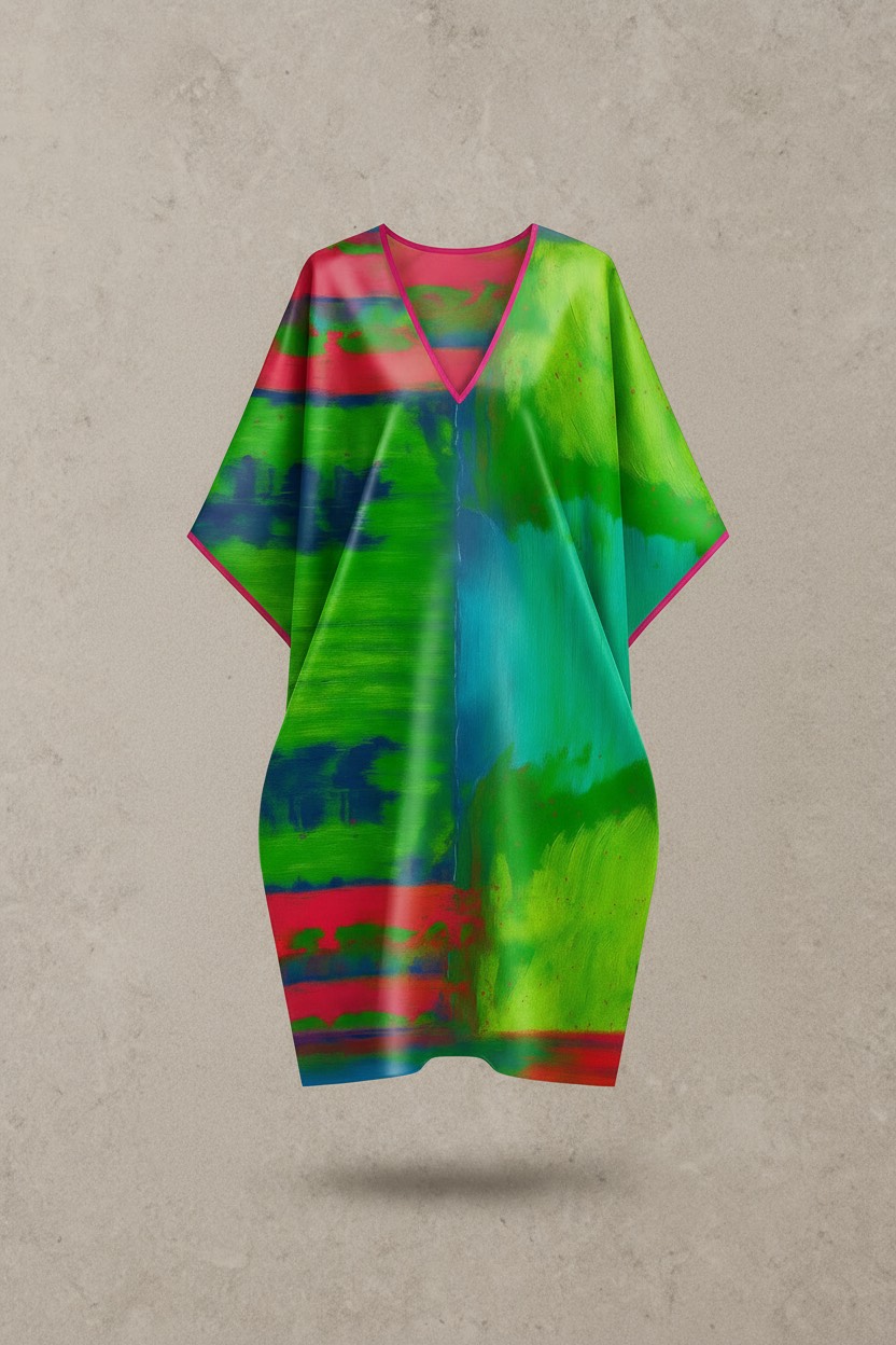 Emerald Ember Abstraction – Silk Kaftan - Image 3