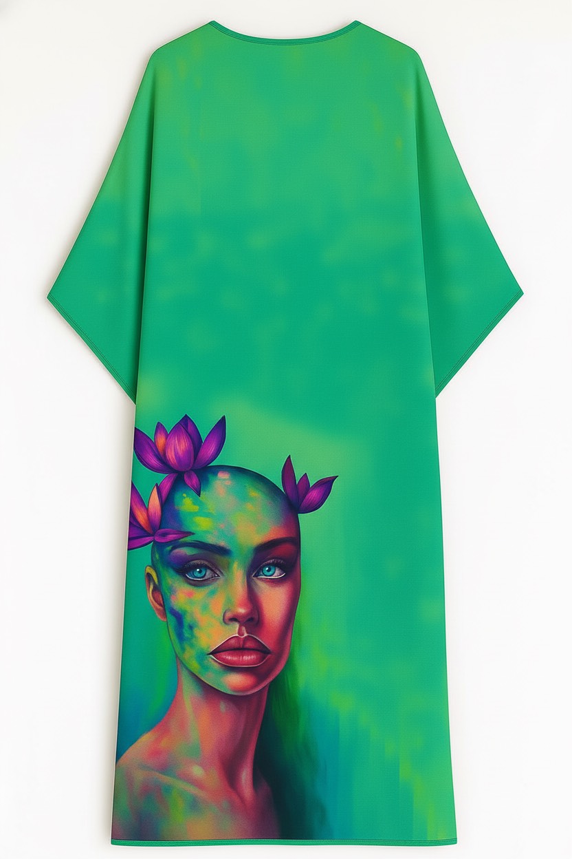 Lotus Muse – Ethereal Portrait Silk Kaftan - Image 3