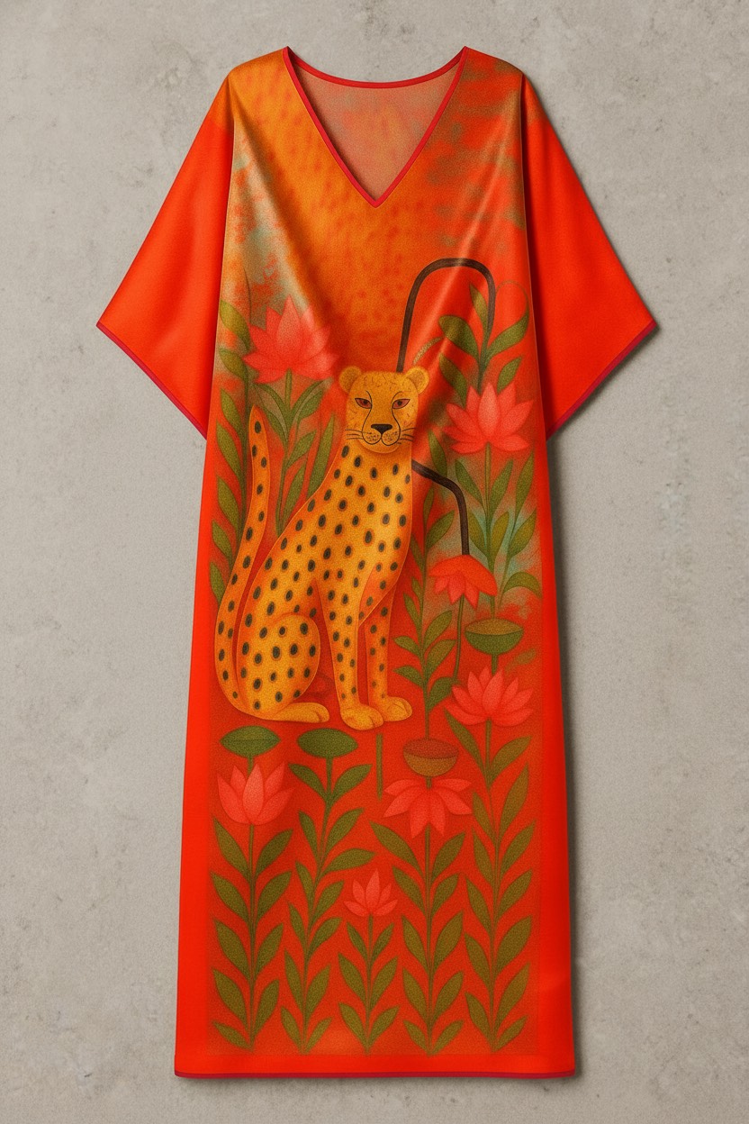 Garden Cheetah Silk Kaftan - Image 2