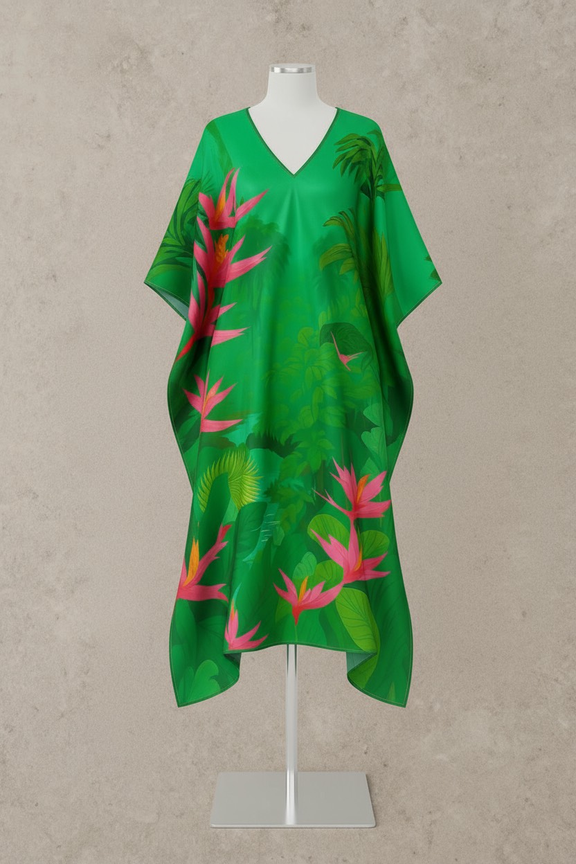 Rainforest Bloom – Whispering Wild Paradise Silk Kaftan - Image 3