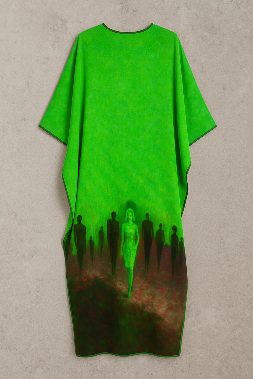 Emerald Echoes – The Path of Presence Silk Kaftan - Image 3