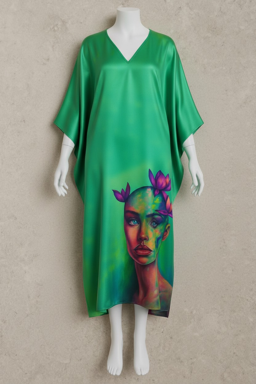 Lotus Muse – Ethereal Portrait Silk Kaftan - Image 4