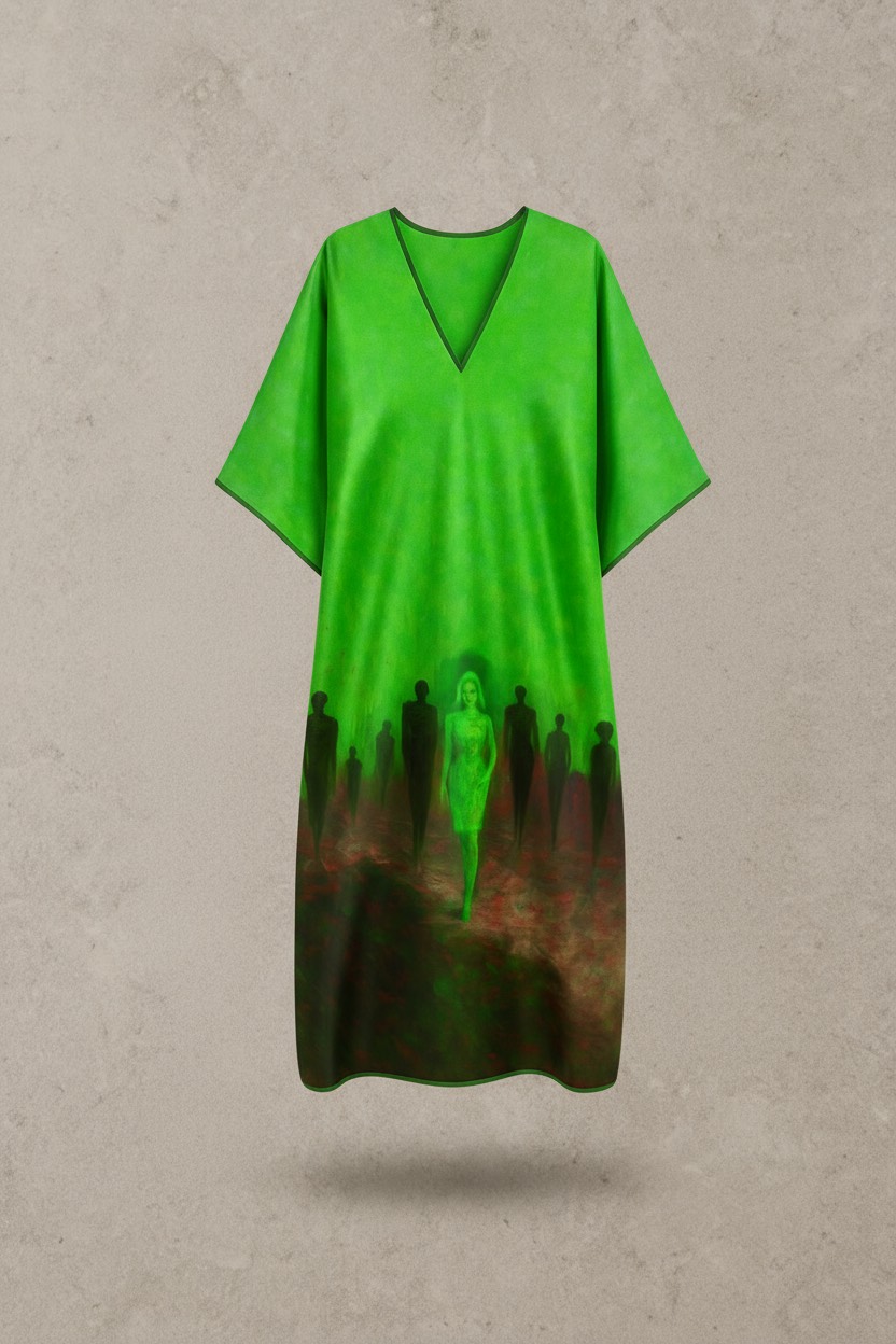 Emerald Echoes – The Path of Presence Silk Kaftan - Image 2