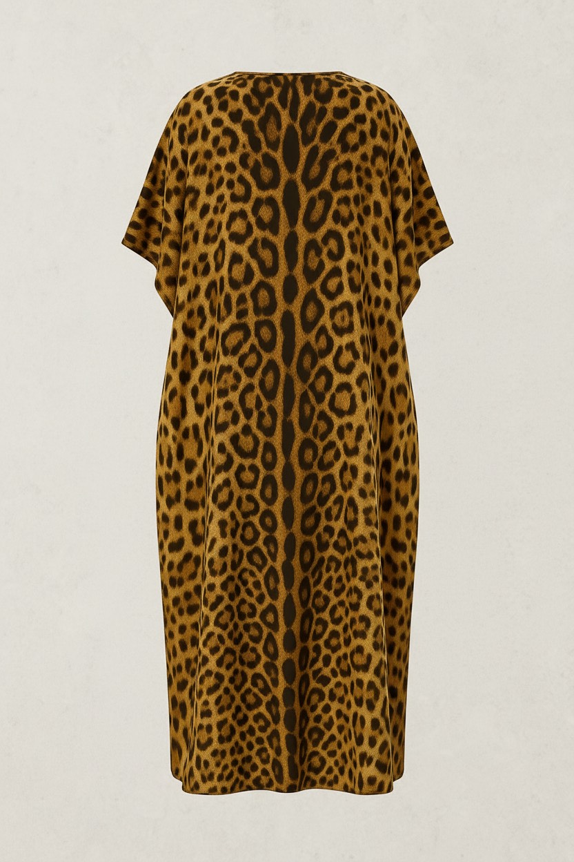 Wild Elegance – Luxe Leopard Silk Kaftan - Image 3