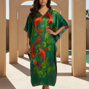 Koi Symphony – Dance of Still Waters Silk Kaftan