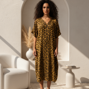 Wild Elegance – Luxe Leopard Silk Kaftan