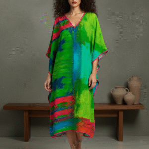 Emerald Ember Abstraction – Silk Kaftan