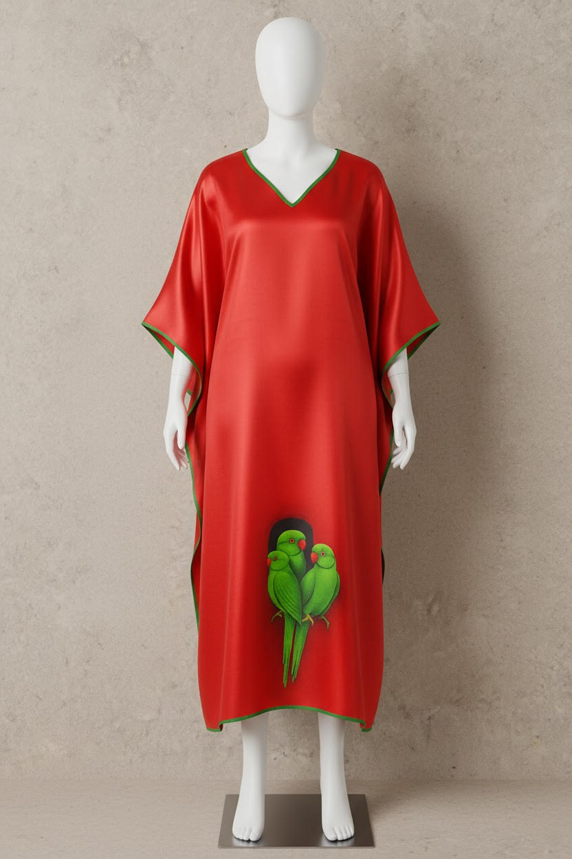 Parakeet Emerald Lovers – Silk Kaftan - Image 4