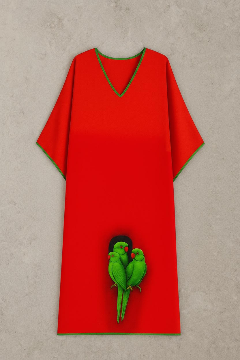 Parakeet Emerald Lovers – Silk Kaftan - Image 2