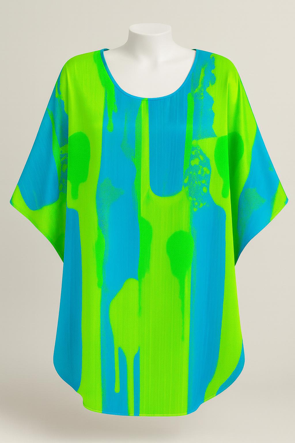 Neon Splash Satin Silk Blouse Top - Image 3
