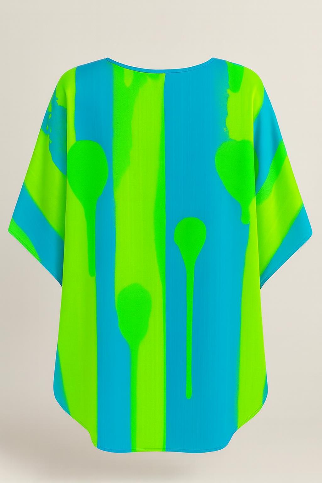 Neon Splash Satin Silk Blouse Top - Image 4