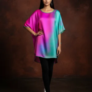 Neon Mirage Ombre Satin Silk Blouse Top