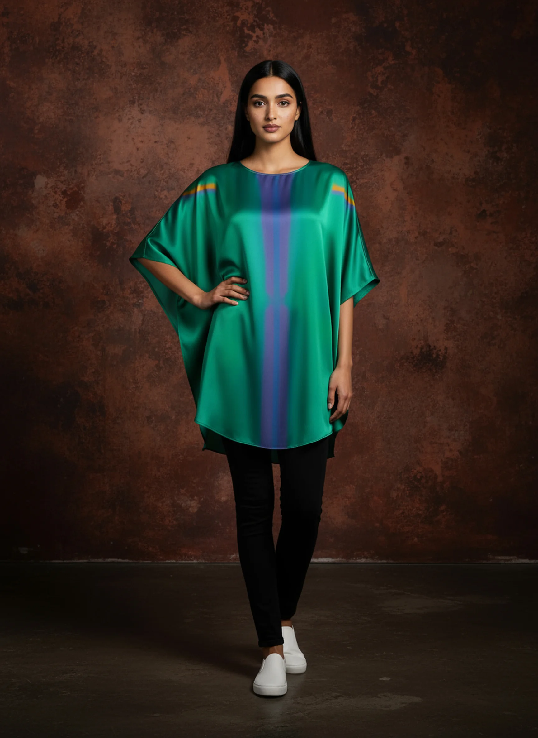 Emerald Aura Satin Silk Blouse Top